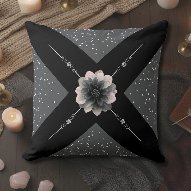 Modern Monochromatic Dahlia Floral Geometric Kissen (Introduce stunning visual drama into your home with this high-contrast, monochromatic throw pillow)