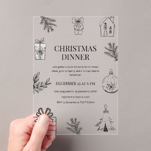 Modern Monochrome Christmas Dinner Acryleinladungen (Insitu (Handheld))