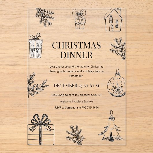 Modern Monochrome Christmas Dinner Acryleinladungen (Vorderseite)