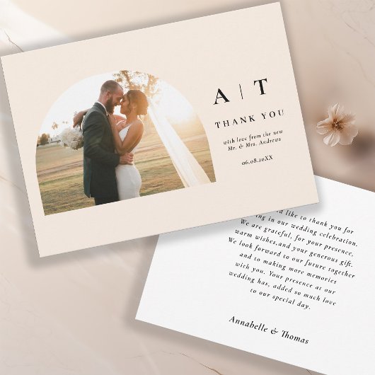 Modern Monogram 3 Photo Thank You Dankeskarte