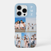 Modern Monogram 5 Photo Collage Baby Blue iPhone Hülle (Rückseite)