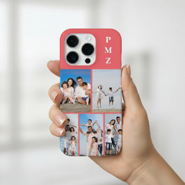 Modern Monogram 5 Photo Collage Coral Pink iPhone 16 Pro Hülle