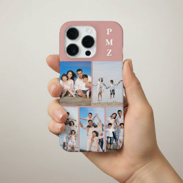 Modern Monogram 5 Photo Collage Dusty Rose iPhone 16 Pro Hülle