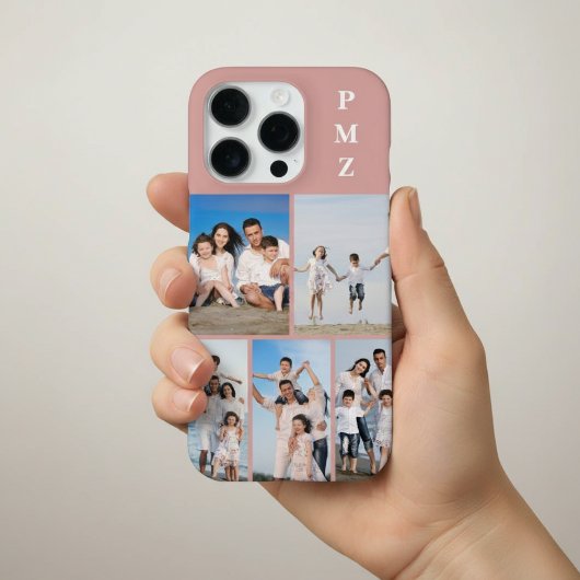 Modern Monogram 5 Photo Collage Dusty Rose iPhone Hülle