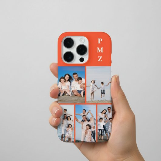 Modern Monogram 5 Photo Collage Persimmon Orange iPhone Hülle