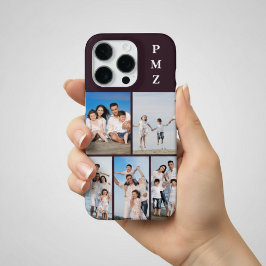 Modern Monogram 5 Photo Collage Plum Purple iPhone 16 Pro Hülle