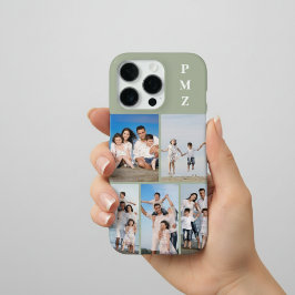 Modern Monogram 5 Photo Collage Sage Green iPhone 16 Pro Hülle