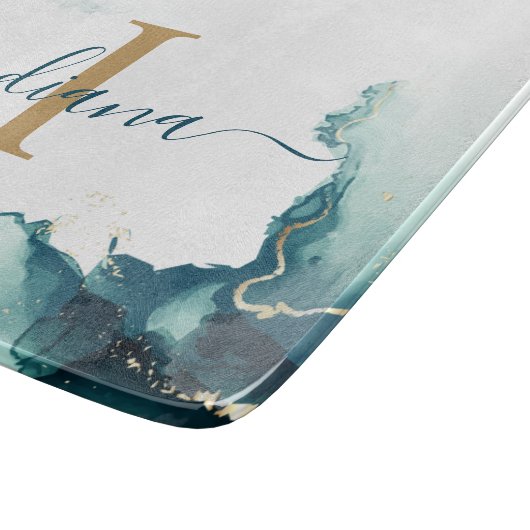 Modern Monogram Agate Script Keepake Schneidebrett (Ecke)