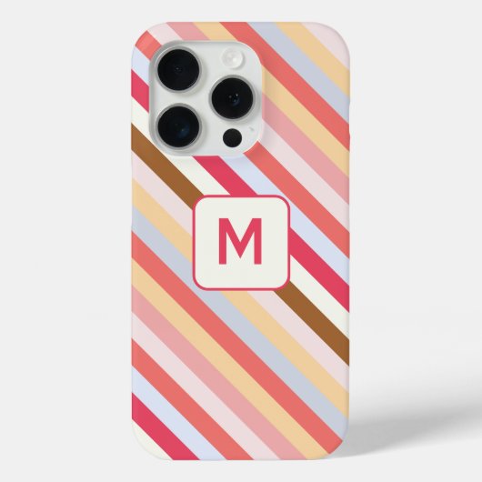 Modern Monogram, anfänglicher Diagonal Candy Strip Case-Mate iPhone Hülle (Rückseite)