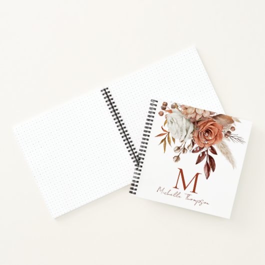 Modern Monogram, Anfangsname Terracotta Florals Notizblock (Innenseite)