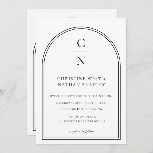 Modern Monogram Arch Wedding Einladung (Vorne/Hinten)