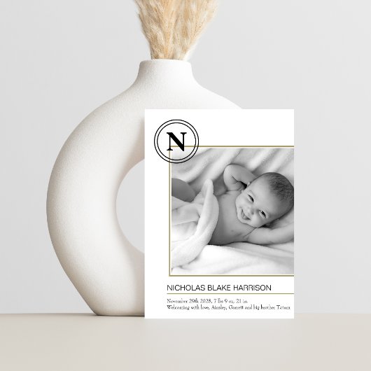 Modern Monogram Baby Boy Birth Announccard Ankündigung