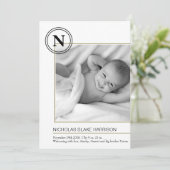 Modern Monogram Baby Boy Birth Announccard Ankündigung (Stehend Vorderseite)