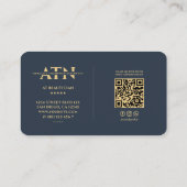 Modern Monogram Beautician Esthetician Blue Gold Visitenkarte (Rückseite)