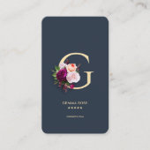Modern Monogram Beruflich Dark Blue Floral G Visitenkarte (Vorderseite)