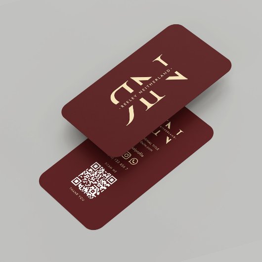 Modern Monogram Beruflich Red Maroon Gold Visitenkarte