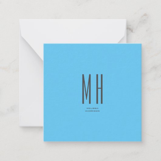 Modern Monogram Berufliche Schlicht Simple Sky Blu Mitteilungskarte (Vorderseite)
