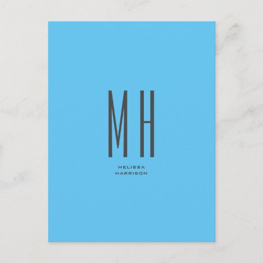 Modern Monogram Berufliche Schlicht Simple Sky Blu Postkarte (Vorderseite)