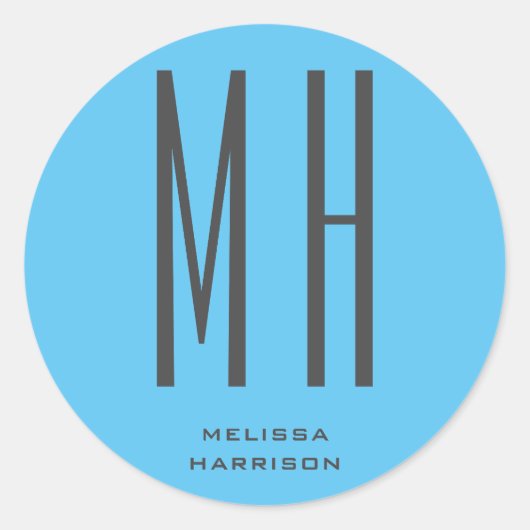 Modern Monogram Berufliche Schlicht Simple Sky Blu Runder Aufkleber (Vorderseite)
