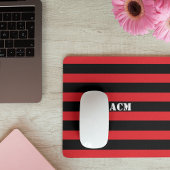 Modern Monogram Black and Red Stripes Mousepad