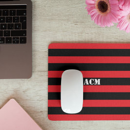 Modern Monogram Black and Red Stripes Mousepad