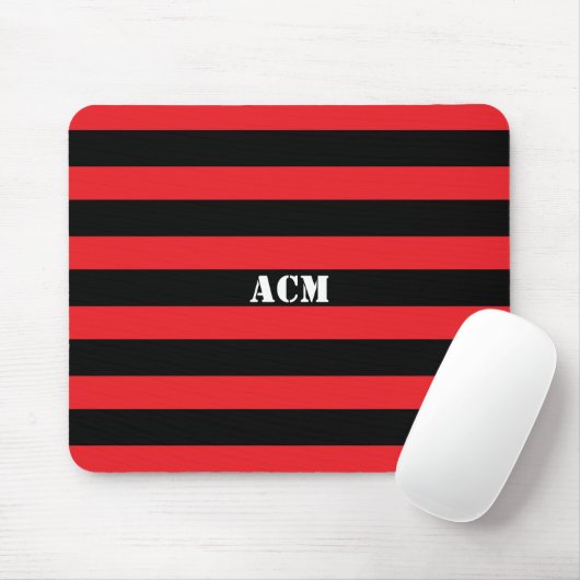 Modern Monogram Black and Red Stripes Mousepad (Mit Mouse)