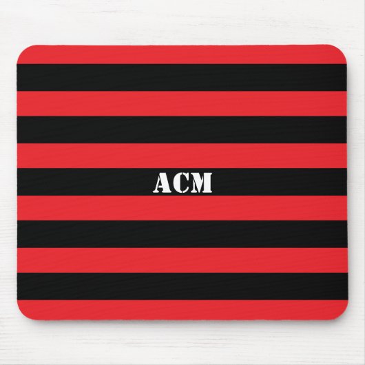 Modern Monogram Black and Red Stripes Mousepad (Vorne)
