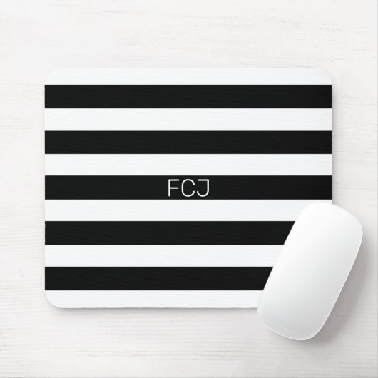 Modern Monogram Black and White Stripes Mousepad (Mit Mouse)