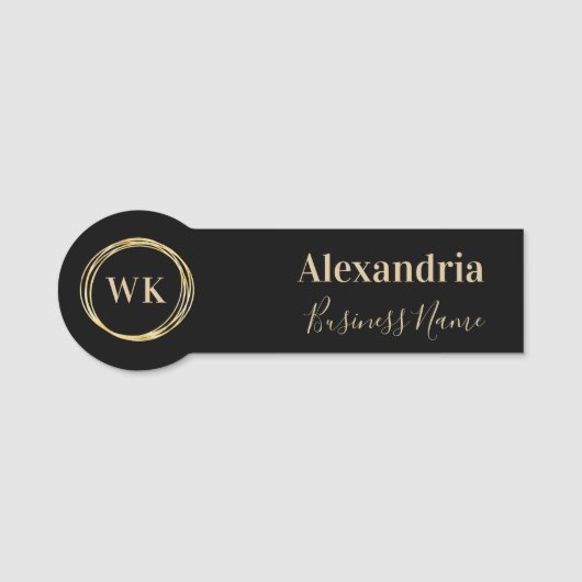 Modern Monogram Black Gold Employee Namensschild (Vorderseite)