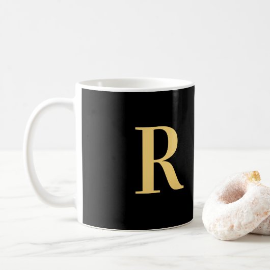 Modern Monogram Black Gold Kaffeetasse (Mit Donut)