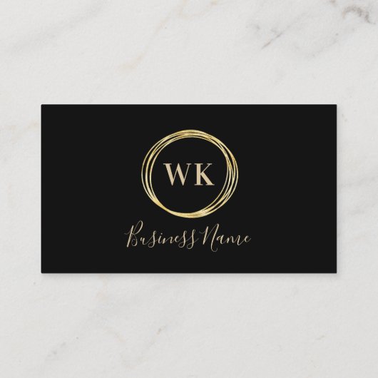 Modern Monogram Black Gold QR Code Visitenkarte (Rückseite)