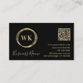 Modern Monogram Black Gold QR Code Visitenkarte (Vorderseite)