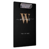 Modern Monogram Black Gold Script Initial Name Klemmbrett (Rechts)