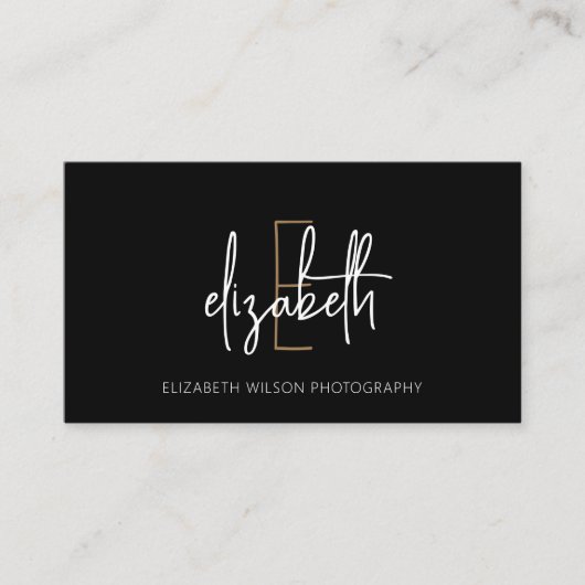 Modern Monogram Black Gold Visitenkarte (Vorderseite)