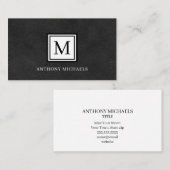 Modern monogram Black Leather Look Business Card Visitenkarte (Vorne/Hinten)