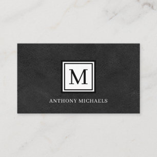Modern monogram Black Leather Look Business Card Visitenkarte