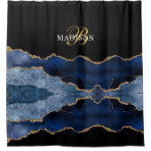 Modern Monogram Blue Black Agate Gold Duschvorhang (Vorderseite)