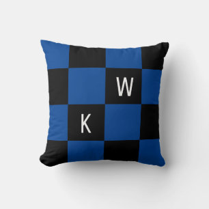 Modern Monogram Blue Black Karo Kissen