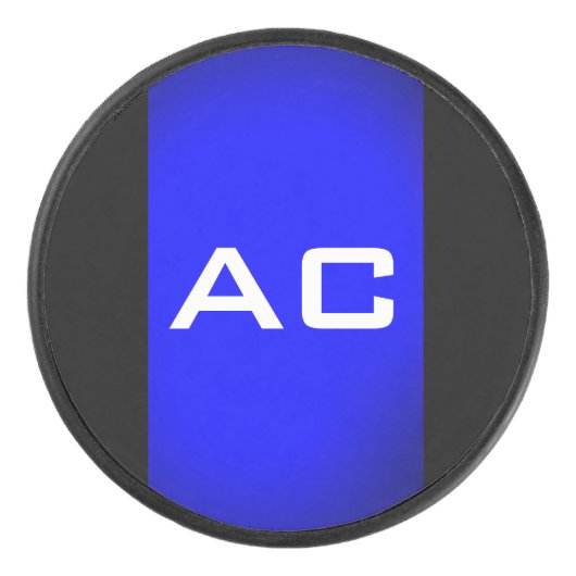 Modern Monogram Blue Black Schlicht Eishockey Puck (Vorderseite)