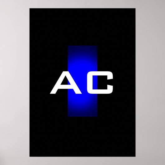 Modern Monogram Blue Black Schlicht Poster (Vorne)
