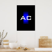 Modern Monogram Blue Black Schlicht Poster (Küche)