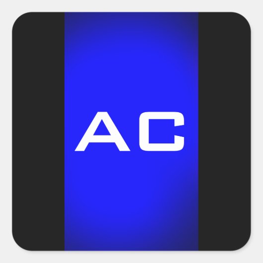 Modern Monogram Blue Black Schlicht Quadratischer Aufkleber (Vorderseite)