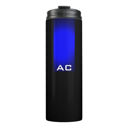 Modern Monogram Blue Black Schlicht Thermosbecher (Vorderseite)