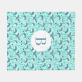 Modern Monogram Blue Flamingos Fleecedecke (Vorderseite (Horizontal))