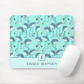 Modern Monogram Blue Flamingos Mousepad (Mit Mouse)