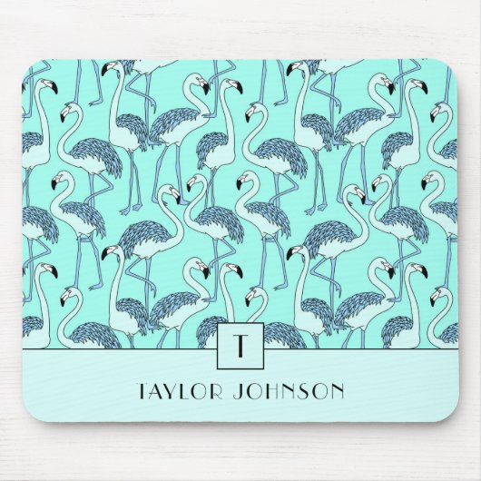 Modern Monogram Blue Flamingos Mousepad (Vorne)