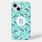 Modern Monogram Blue Flamingos Pattern Case-Mate iPhone Hülle (Rückseite)