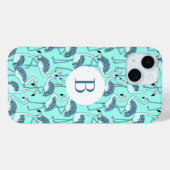Modern Monogram Blue Flamingos Pattern Case-Mate iPhone Hülle (Rückseite (Horizontal))