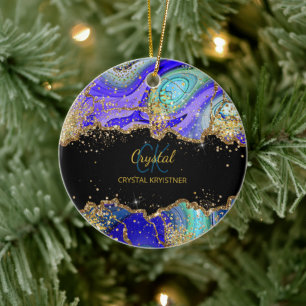 Modern Monogram Blue Green Gold Keramik Ornament