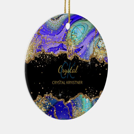 Modern Monogram Blue Green Gold Keramik Ornament (Rechts)